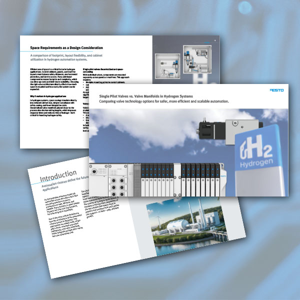 Preview of Festo white paper comparing single pilot valves and valve manifolds for hydrogen automation systems